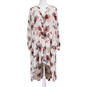Torrid Ivory Chiffon Hi-Lo Floral Babydoll Tunic Top‎ Semi Sheer (Size 4)